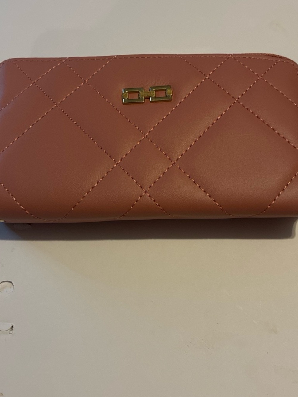 Quilted Zip-Around Wallet in Dusty Pink